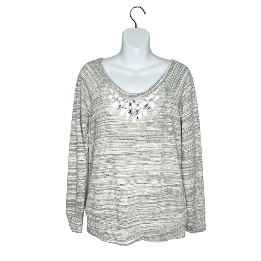 Moa Moa Gray Space Dye Embellished Tie Open Back Knit Blouse